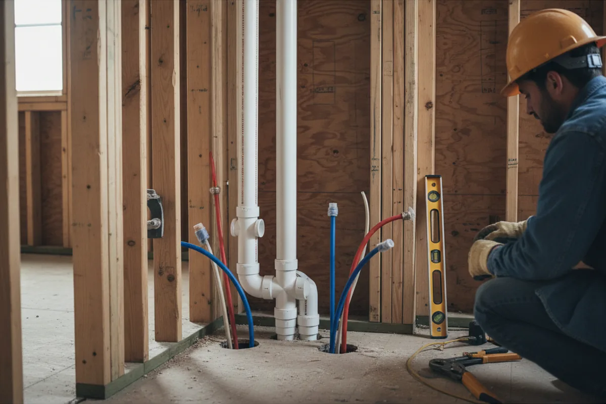 Drain and supply rough-in during Leak Detection in Farmingville