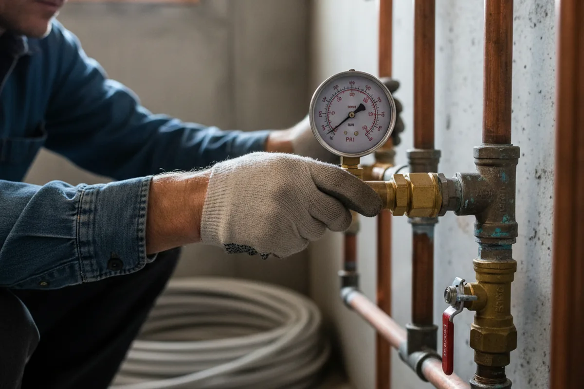 Pressure testing a repaired line during Water Line Repair in Farmingville